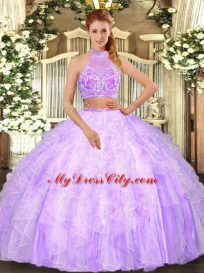 Sleeveless Criss Cross Floor Length Beading and Ruffles Quince Ball Gowns