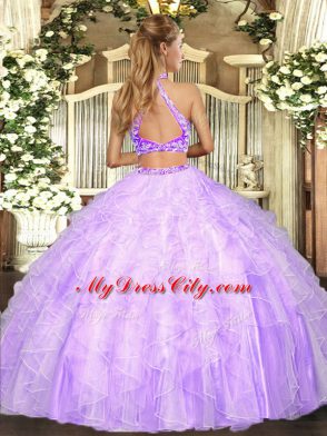 Sleeveless Criss Cross Floor Length Beading and Ruffles Quince Ball Gowns