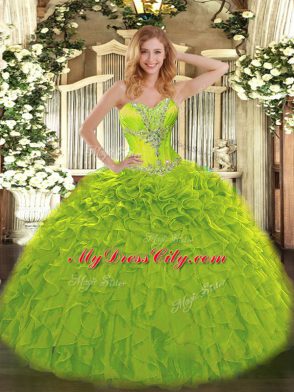 Organza Sleeveless Floor Length 15th Birthday Dress and Beading and Ruffles