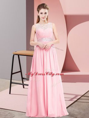 Floor Length Lace Up Prom Party Dress Pink for Prom and Party with Beading