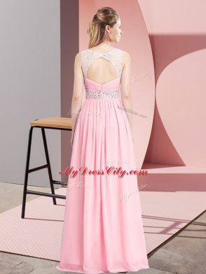 Floor Length Lace Up Prom Party Dress Pink for Prom and Party with Beading