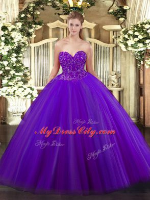 Adorable Floor Length Purple Sweet 16 Quinceanera Dress Sweetheart Sleeveless Lace Up