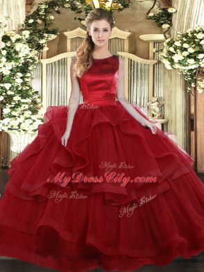 Spectacular Ruffled Layers Sweet 16 Quinceanera Dress Wine Red Lace Up Sleeveless Floor Length