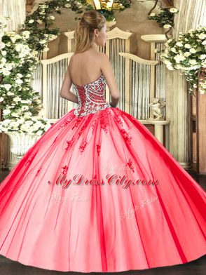 Chic Ball Gowns 15th Birthday Dress Orange Red Sweetheart Tulle Sleeveless Floor Length Lace Up