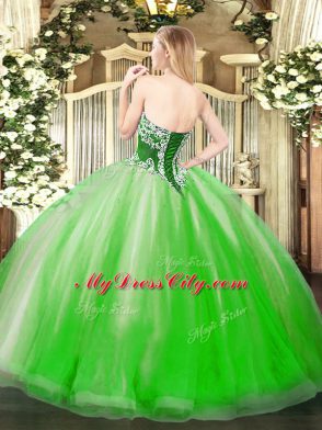 Fantastic Sleeveless Tulle Floor Length Lace Up Quinceanera Gowns in Yellow Green with Beading and Ruffles