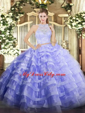 Lavender Sleeveless Tulle Zipper 15th Birthday Dress for Military Ball and Sweet 16 and Quinceanera