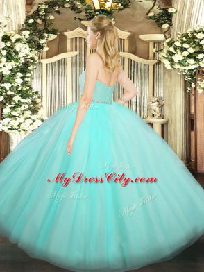 Most Popular Apple Green Zipper Sweetheart Beading and Lace Sweet 16 Quinceanera Dress Tulle Sleeveless