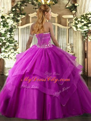 Tulle Sleeveless Floor Length 15th Birthday Dress and Beading and Ruffled Layers