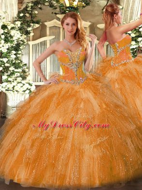 Deluxe Organza Sleeveless Sweet 16 Dresses and Beading and Ruffles