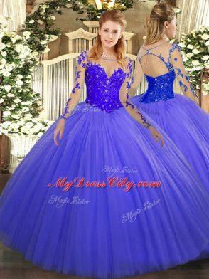 Tulle Long Sleeves Floor Length Quince Ball Gowns and Lace