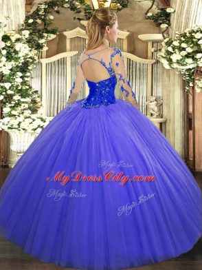 Tulle Long Sleeves Floor Length Quince Ball Gowns and Lace