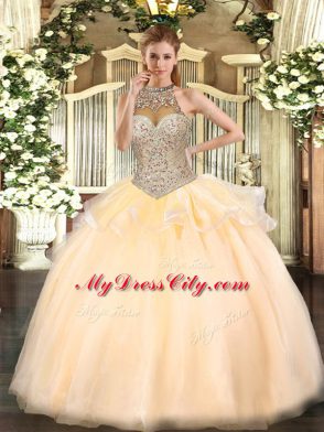 Enchanting Beading Quinceanera Gown Peach Lace Up Sleeveless Floor Length