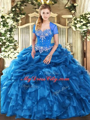 Sweetheart Sleeveless Organza Sweet 16 Dresses Beading and Ruffles and Pick Ups Lace Up