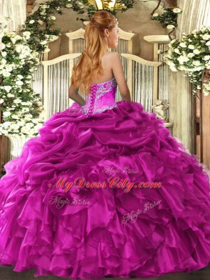 Sweetheart Sleeveless Organza Sweet 16 Dresses Beading and Ruffles and Pick Ups Lace Up