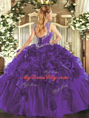 Pretty Sleeveless Lace Up Floor Length Beading and Ruffles Quinceanera Dresses