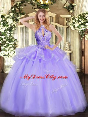 Ball Gowns Ball Gown Prom Dress Lavender Halter Top Organza Sleeveless Floor Length Lace Up