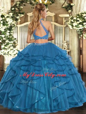 New Arrival Halter Top Sleeveless Tulle Vestidos de Quinceanera Beading and Ruffled Layers Criss Cross