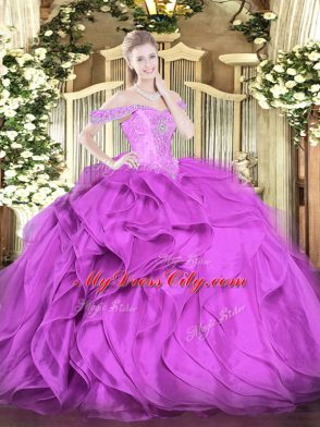 Sleeveless Lace Up Floor Length Beading and Ruffles Sweet 16 Dresses