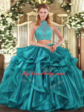 Gorgeous Asymmetrical Two Pieces Sleeveless Turquoise Quinceanera Dresses Criss Cross