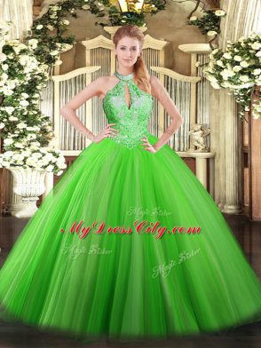 Floor Length Ball Gown Prom Dress Halter Top Sleeveless Lace Up