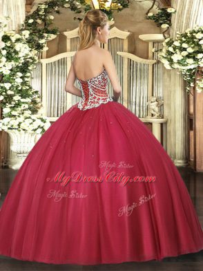 Fuchsia Lace Up 15 Quinceanera Dress Beading Sleeveless Floor Length