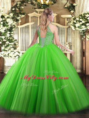 Yellow Green Halter Top Neckline Sequins Vestidos de Quinceanera Sleeveless Lace Up