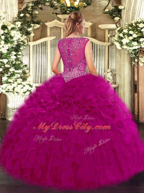 Suitable V-neck Sleeveless Organza Quinceanera Gown Beading and Ruffles Zipper