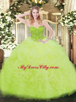 Glittering Yellow Green Sleeveless Ruffles Floor Length Quinceanera Dress