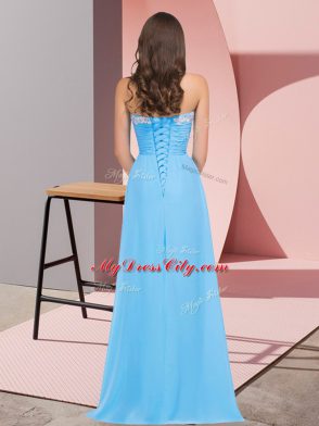 Gold Empire Sweetheart Sleeveless Chiffon Floor Length Lace Up Ruching Prom Gown