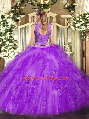 Deluxe Beading and Ruffles Sweet 16 Dresses Fuchsia Lace Up Sleeveless Floor Length