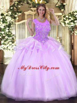 Wonderful Organza Scoop Sleeveless Zipper Beading Sweet 16 Dresses in Lilac