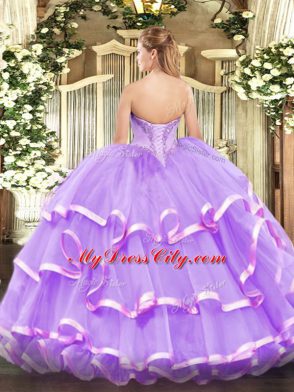 Sleeveless Lace Up Floor Length Ruffled Layers Ball Gown Prom Dress