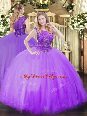 Tulle Sleeveless Floor Length Quince Ball Gowns and Beading