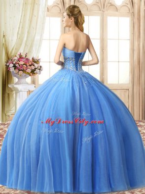 Vintage Floor Length Lace Up 15 Quinceanera Dress Lilac for Military Ball and Sweet 16 and Quinceanera with Beading