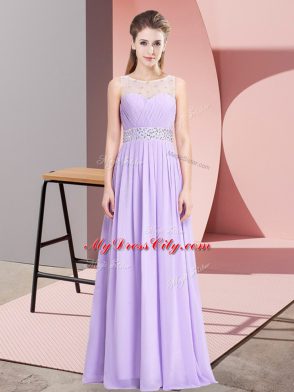 Lavender Empire Beading Prom Evening Gown Lace Up Chiffon Sleeveless Floor Length