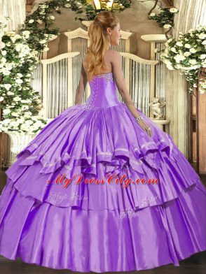 Trendy Lavender Sweetheart Lace Up Beading and Ruffled Layers Quinceanera Gowns Sleeveless