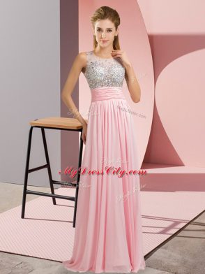 Baby Pink Scoop Neckline Beading Prom Dresses Sleeveless Side Zipper