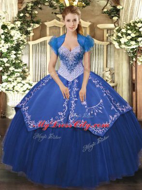 Amazing Floor Length Blue 15th Birthday Dress Sweetheart Sleeveless Lace Up