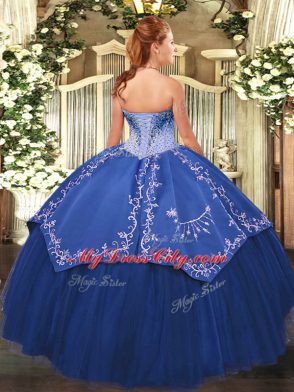 Amazing Floor Length Blue 15th Birthday Dress Sweetheart Sleeveless Lace Up