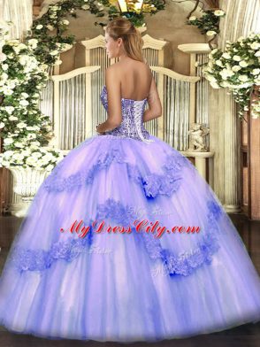 Tulle Lace Up Sweetheart Sleeveless Floor Length Ball Gown Prom Dress Beading and Appliques and Ruffles