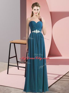 Teal Empire Sweetheart Sleeveless Chiffon Floor Length Lace Up Beading Prom Gown