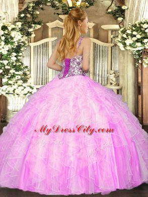 Gorgeous Ball Gowns Quinceanera Gown Lavender Straps Organza Sleeveless Floor Length Lace Up