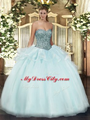 Customized Apple Green Lace Up Sweetheart Beading and Ruffles 15th Birthday Dress Tulle Sleeveless