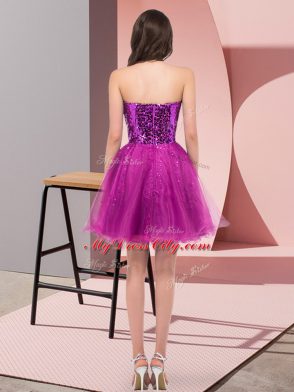 Fabulous Fuchsia A-line Sequins Dress for Prom Zipper Tulle Sleeveless Mini Length