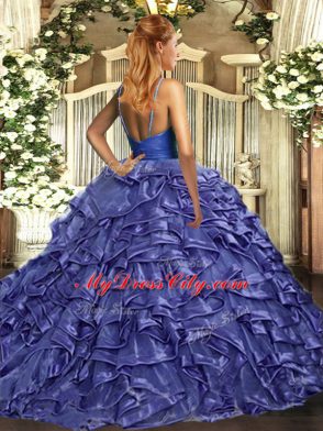 Lilac Sleeveless Sweep Train Ruffles With Train 15 Quinceanera Dress