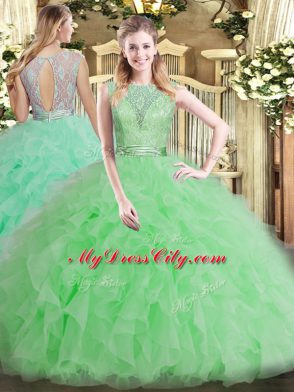 Scoop Sleeveless Tulle Sweet 16 Dress Beading and Ruffles Backless