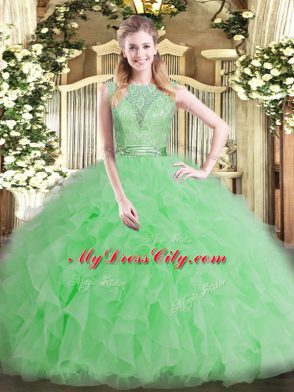 Scoop Sleeveless Tulle Sweet 16 Dress Beading and Ruffles Backless