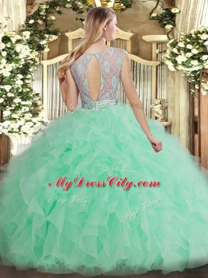 Scoop Sleeveless Tulle Sweet 16 Dress Beading and Ruffles Backless