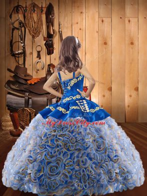 Multi-color Sleeveless Fabric With Rolling Flowers Lace Up Pageant Dress for Womens for Sweet 16 and Quinceanera and Wedding Party