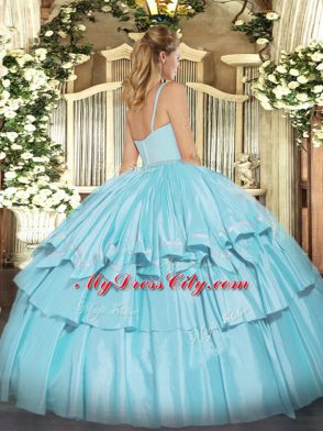 Great Coral Red Ball Gowns Beading and Ruffled Layers Sweet 16 Quinceanera Dress Zipper Taffeta Sleeveless Floor Length